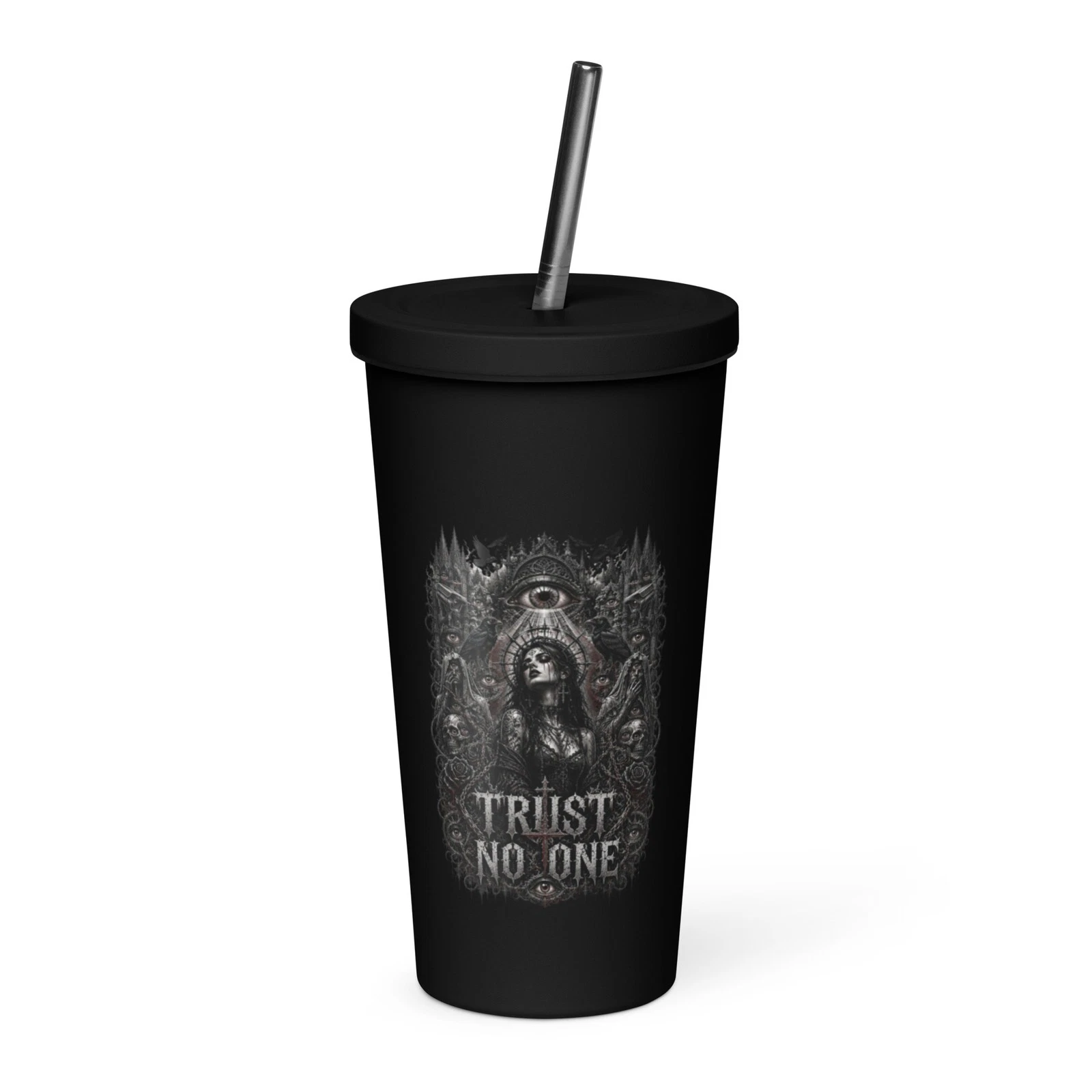 Sick Satisfaction - TRUST NO ONE – Dark Gothic Insulated Tumbler with Straw