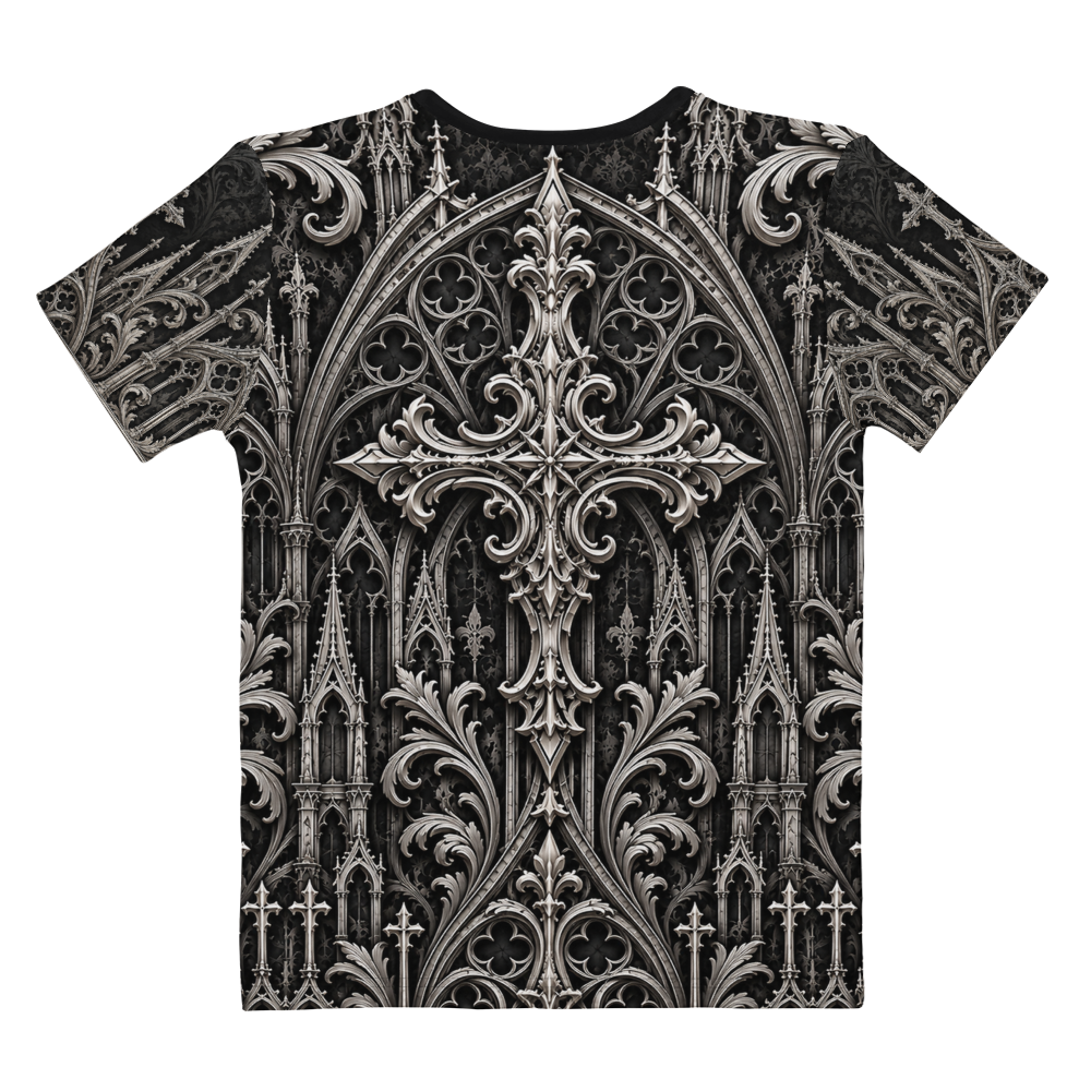Sick Satisfaction Gothic Cathedral Cross Women’s All-Over Print T-Shirt - Image 2