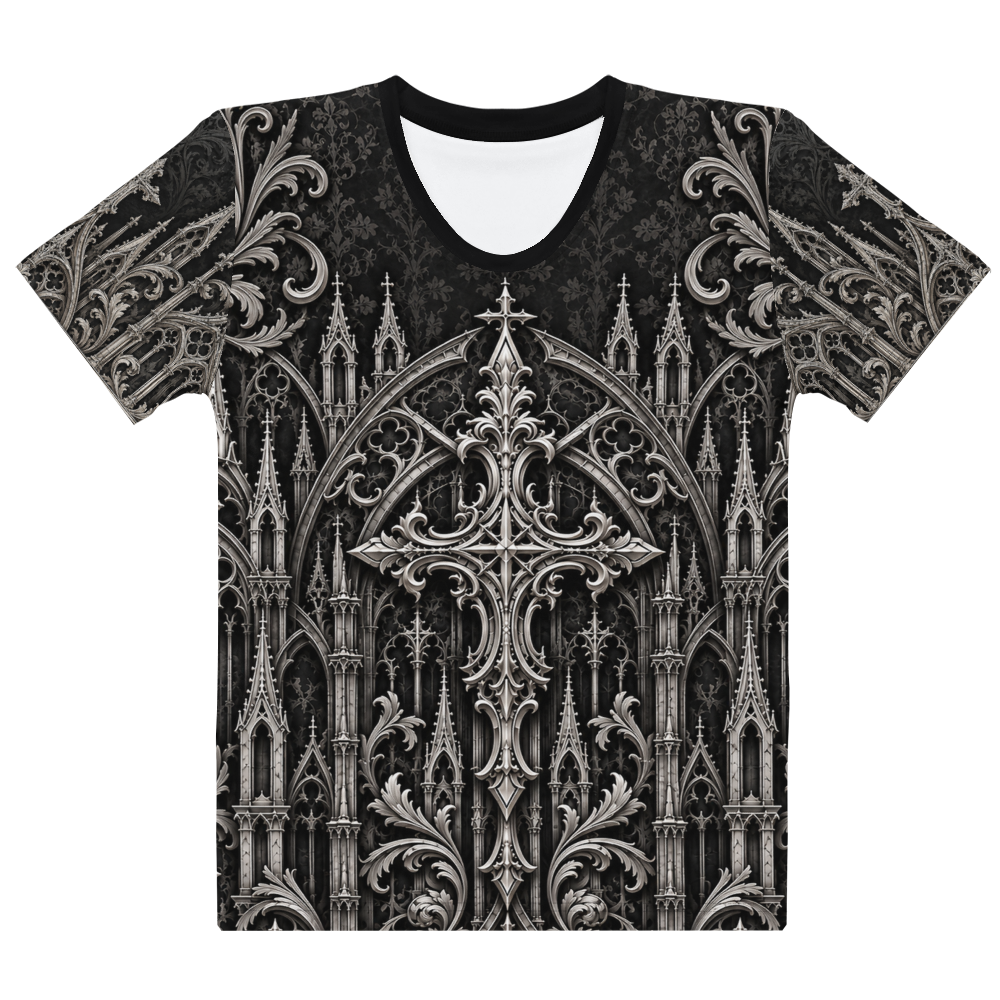 Sick Satisfaction Gothic Cathedral Cross Women’s All-Over Print T-Shirt